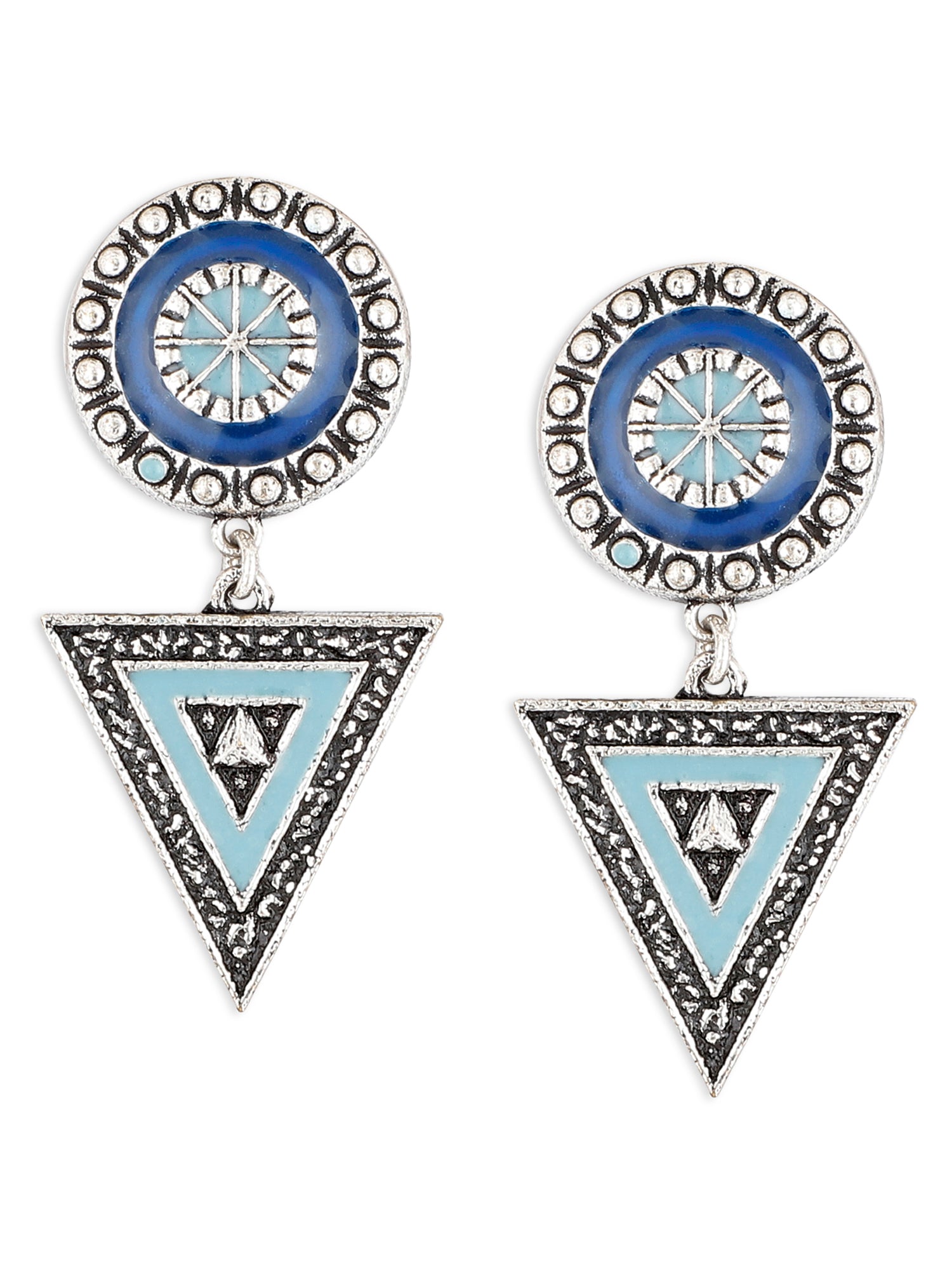 Silver and Blue Brass Metal Danglers