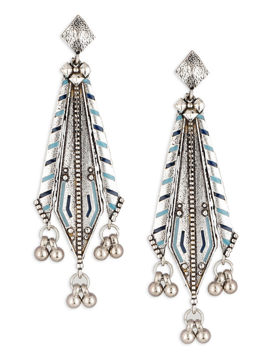 Silver and Blue Brass Metal Danglers