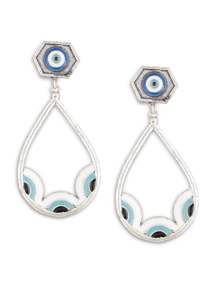 Silver and Blue Brass Metal Evil eye Danglers