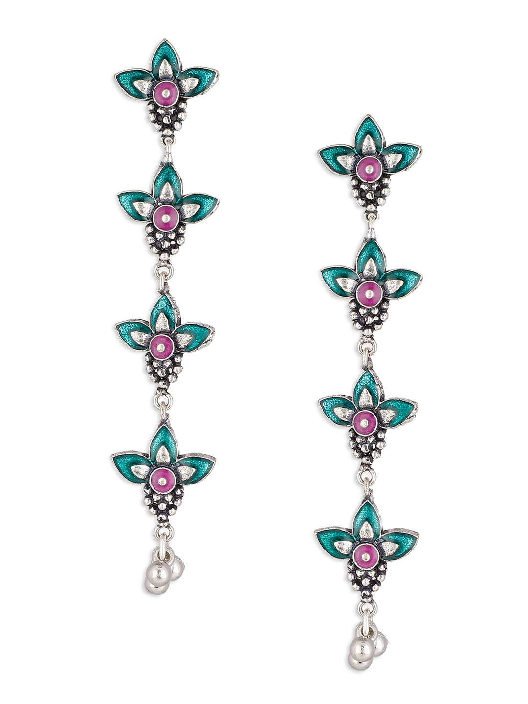 Metal Danglers with Pink and Green Detailing