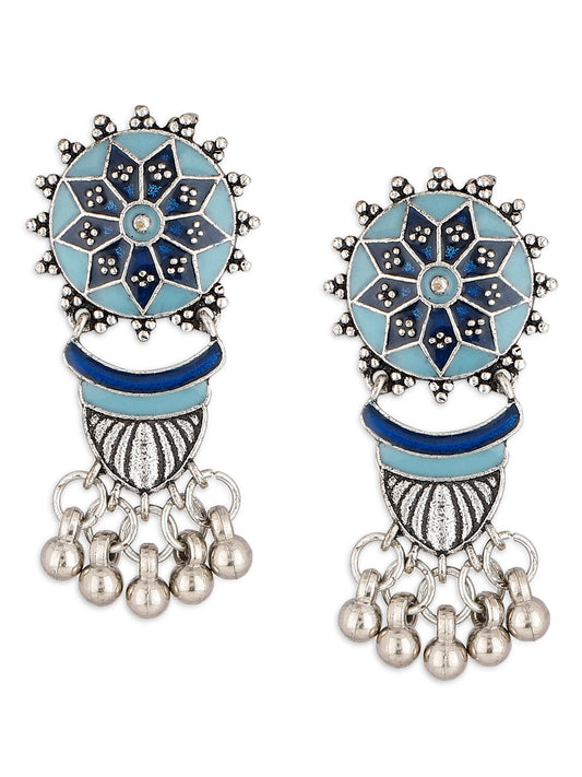 Silver and Blue Brass Metal Danglers
