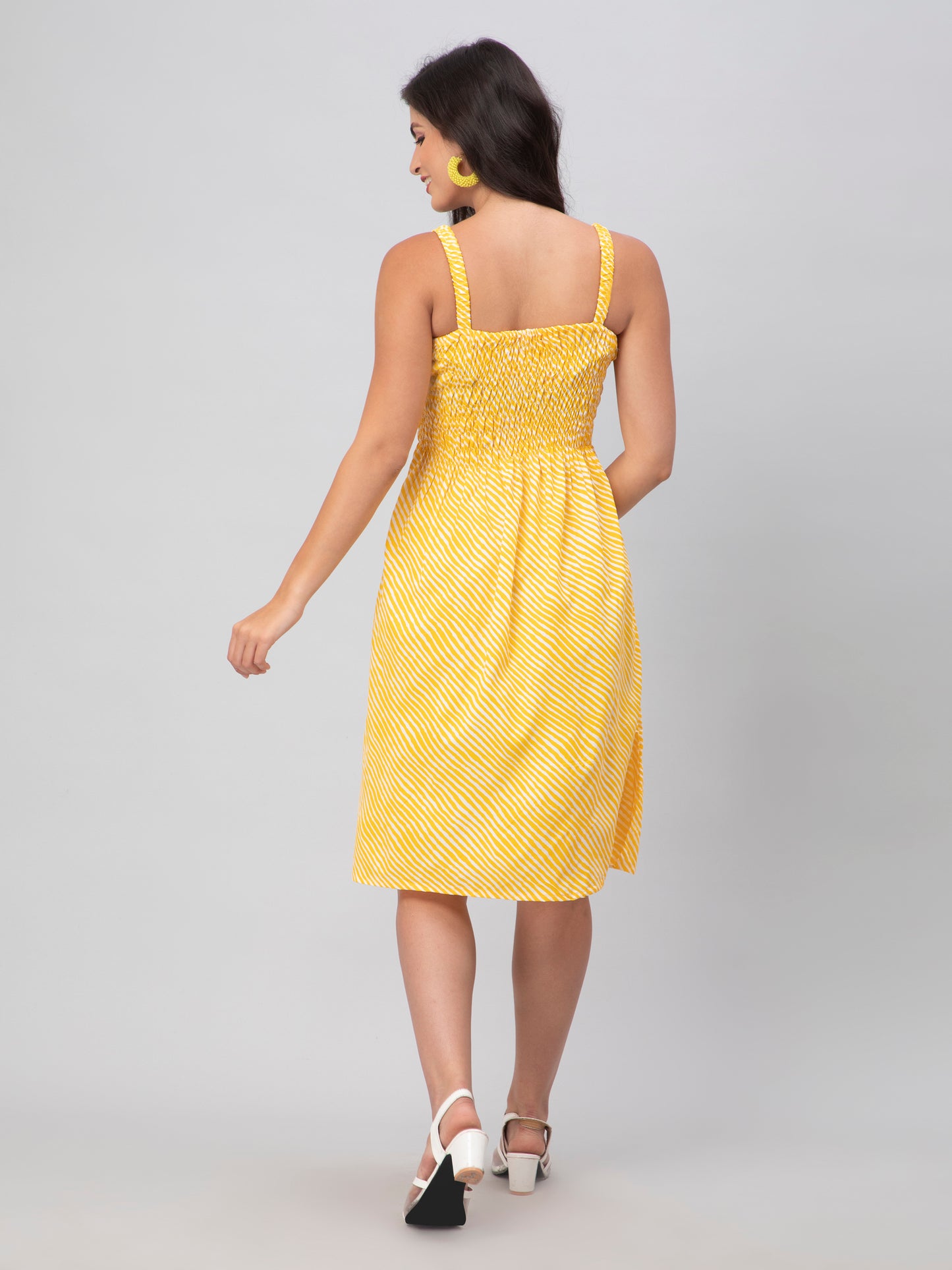 Yellow Leharia Print Viscose Freesize Dress