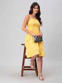 Yellow Leharia Print Viscose Freesize Dress
