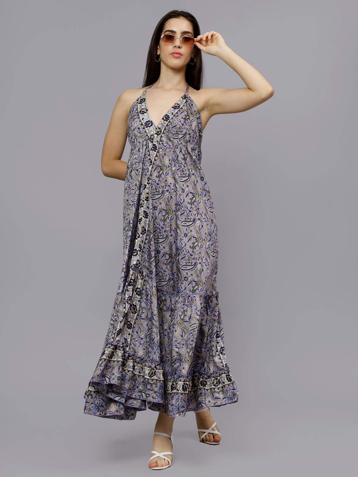 Multi-Colored paisley print mauve long freesize dress