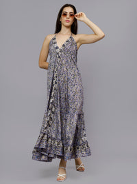 Multi-Colored paisley print mauve long freesize dress