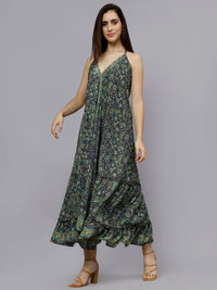 Multi-Colored paisley print green long freesize dress