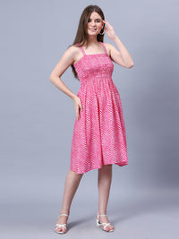 Pink Leharia Print Viscose Freesize Dress