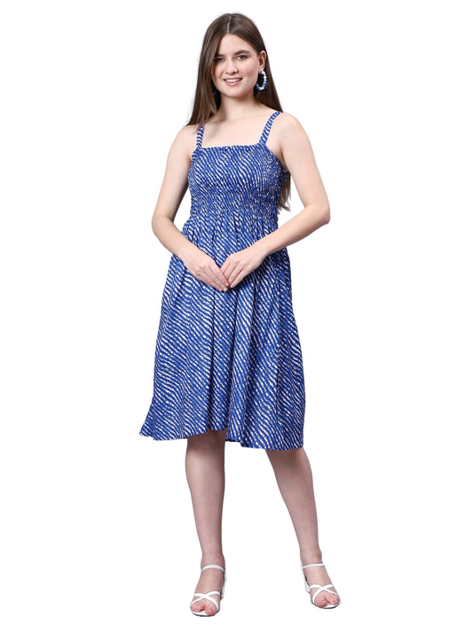 Blue Leharia Print Viscose Freesize Dress