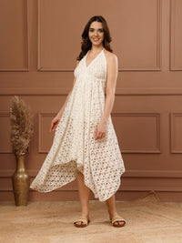 White Cotton Halter Neck Maxi Dress