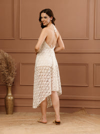 White Cotton Halter Neck Maxi Dress