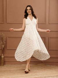 White Cotton Halter Neck Maxi Dress