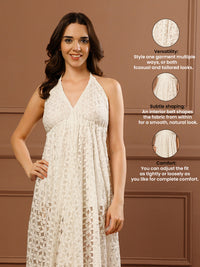 White Cotton Halter Neck Maxi Dress