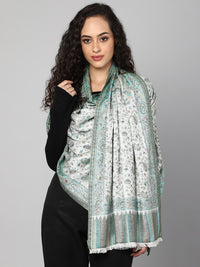 Green & off-white floral and paisley jacquard reversible jamawar