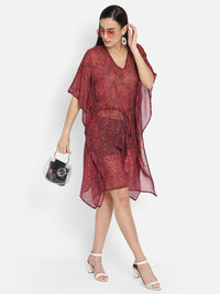 Red snake print polyester kaftan for women