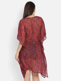 Red snake print polyester kaftan for women