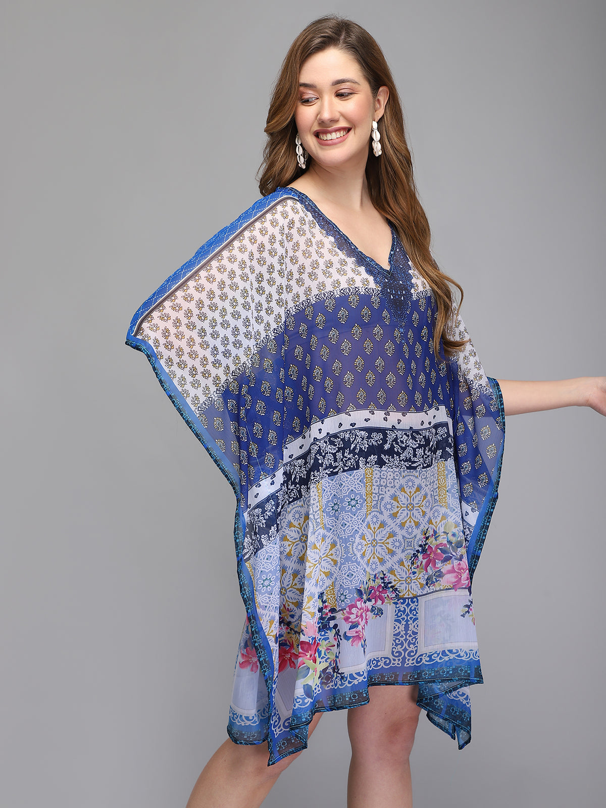 Blue and white printed kaftan for ladies