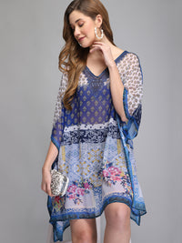 Blue and white printed kaftan for ladies