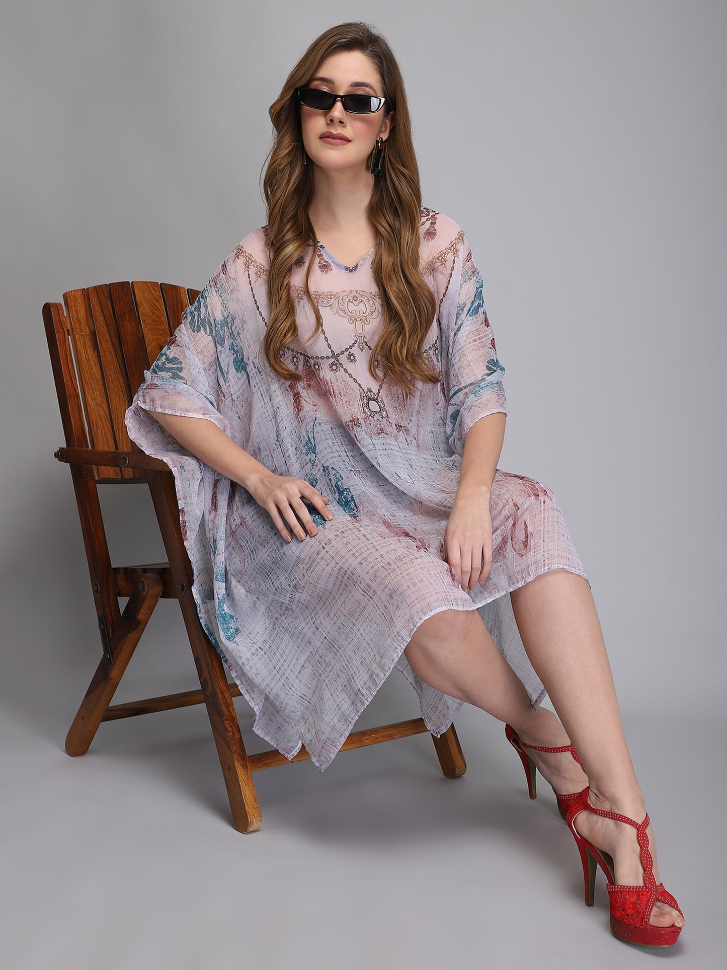 White printed polyester kaftan