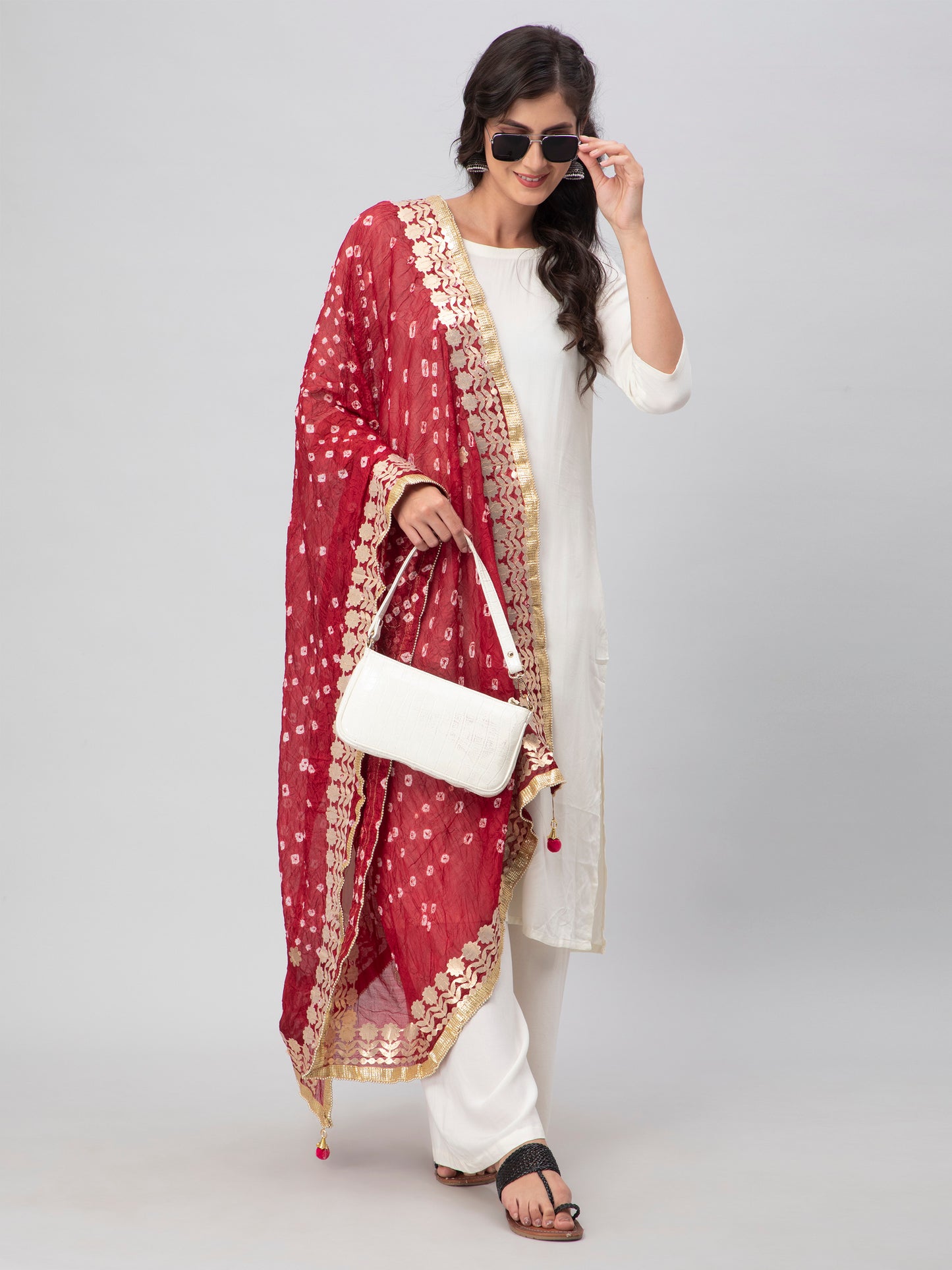 Maroon Bandhani Silk Blend Dupatta