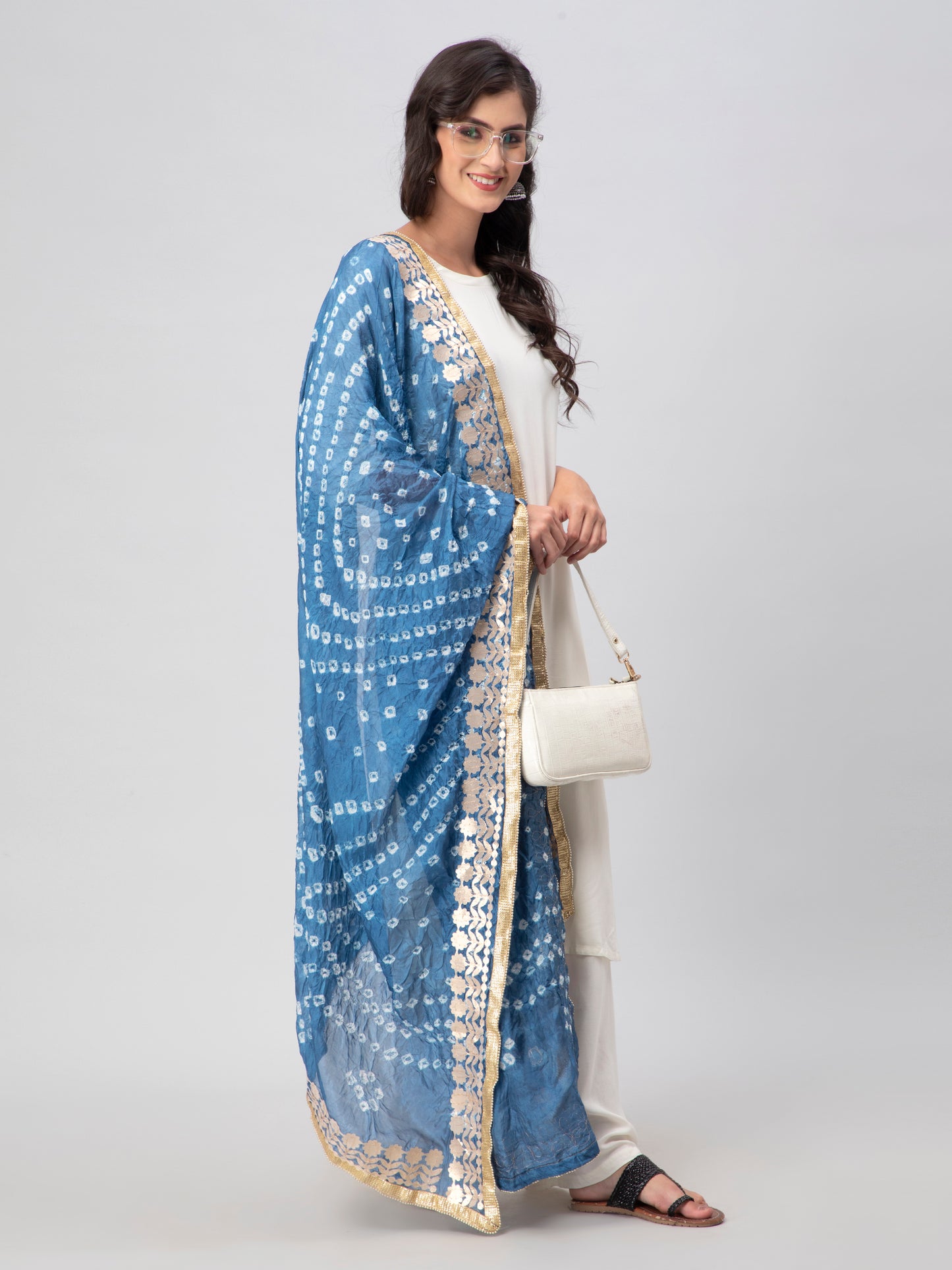 Aqua Dyed Bandhani Embellished Silk Blend Dupatta