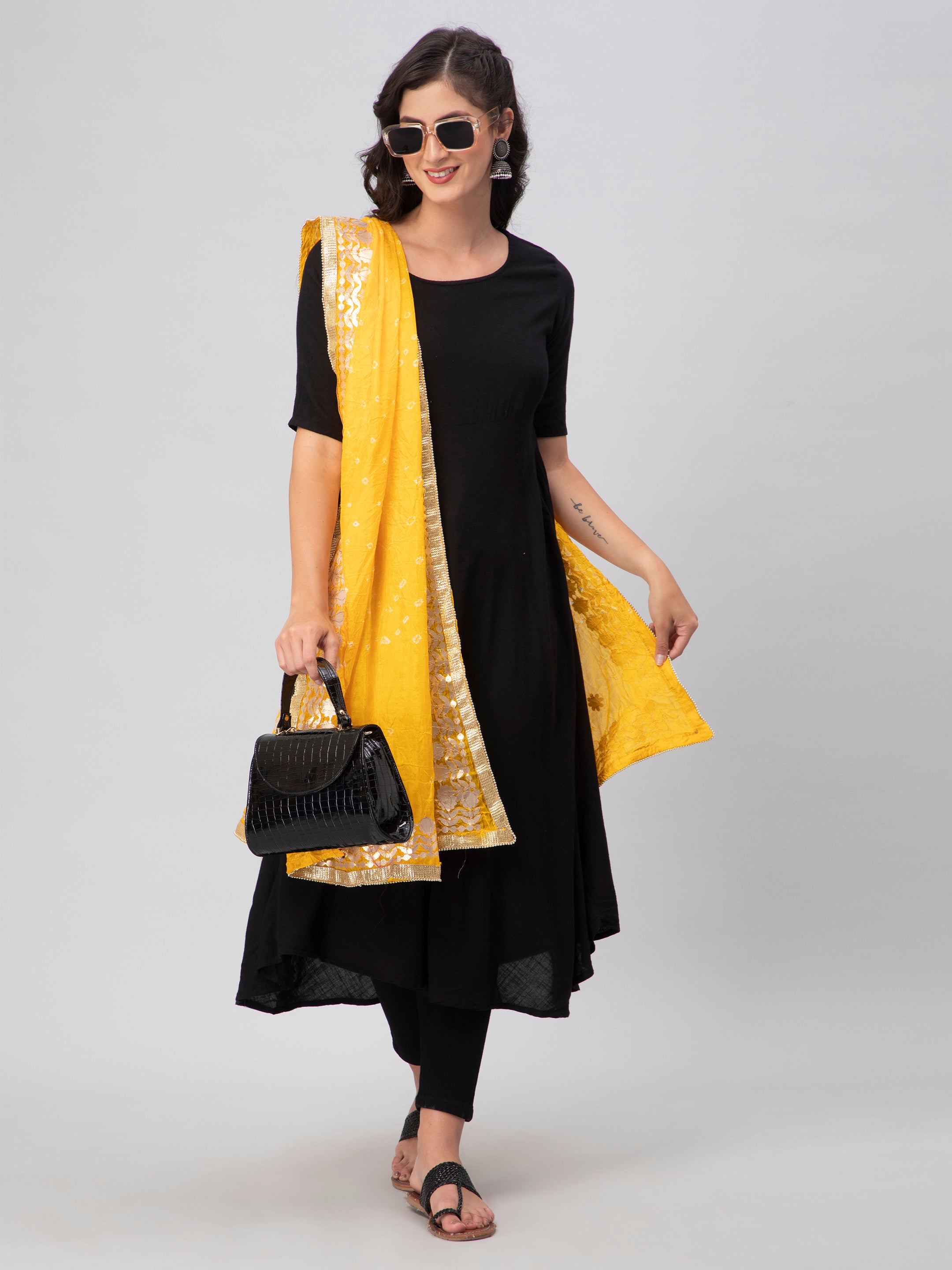 Buy Grey Stone Work Anarkali Suit Online in USA with Yellow Dupatta – Pure  Elegance