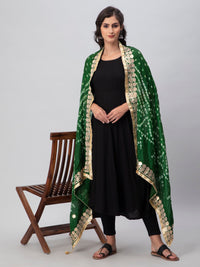 Green Bandhani Silk Blend Dupatta