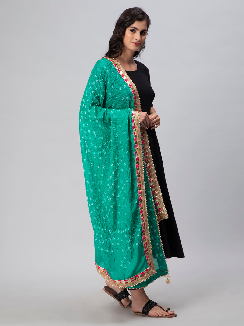 Light Green Bandhani Silk Blend Dupatta