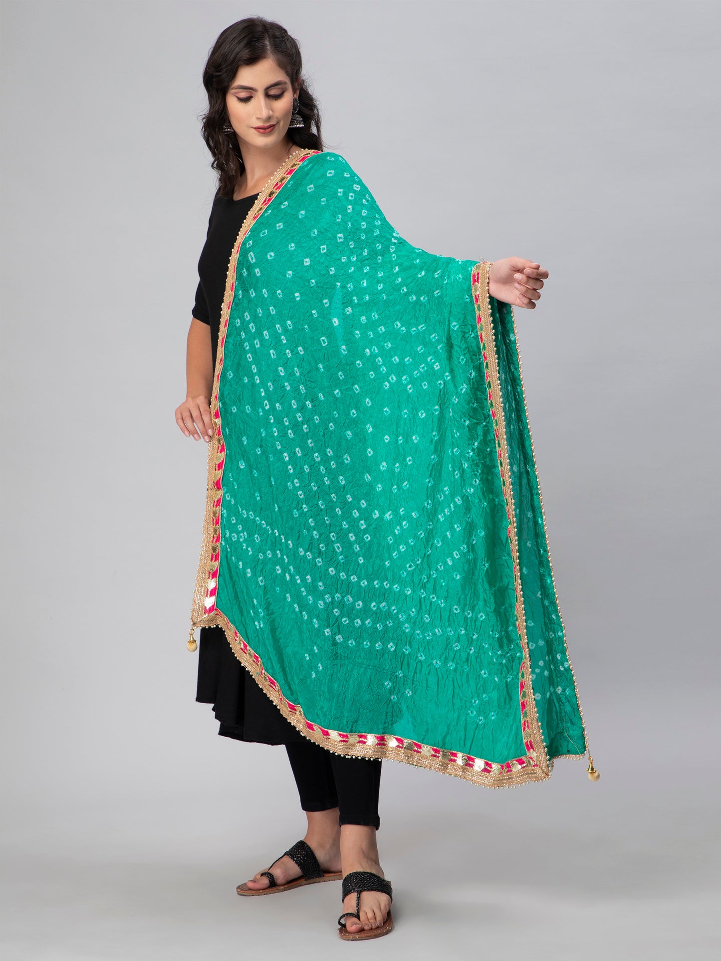 Light Green Bandhani Silk Blend Dupatta