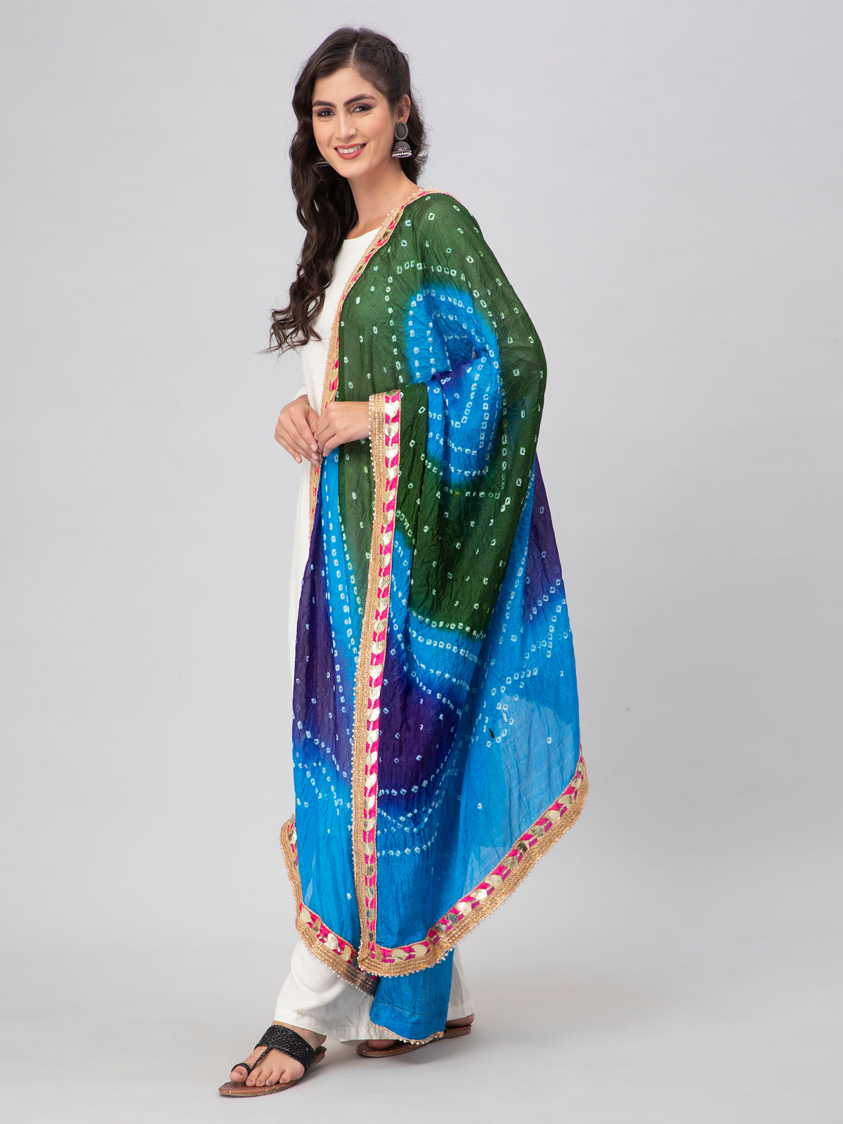 Multicolor Bandhani Silk Blend Dupatta