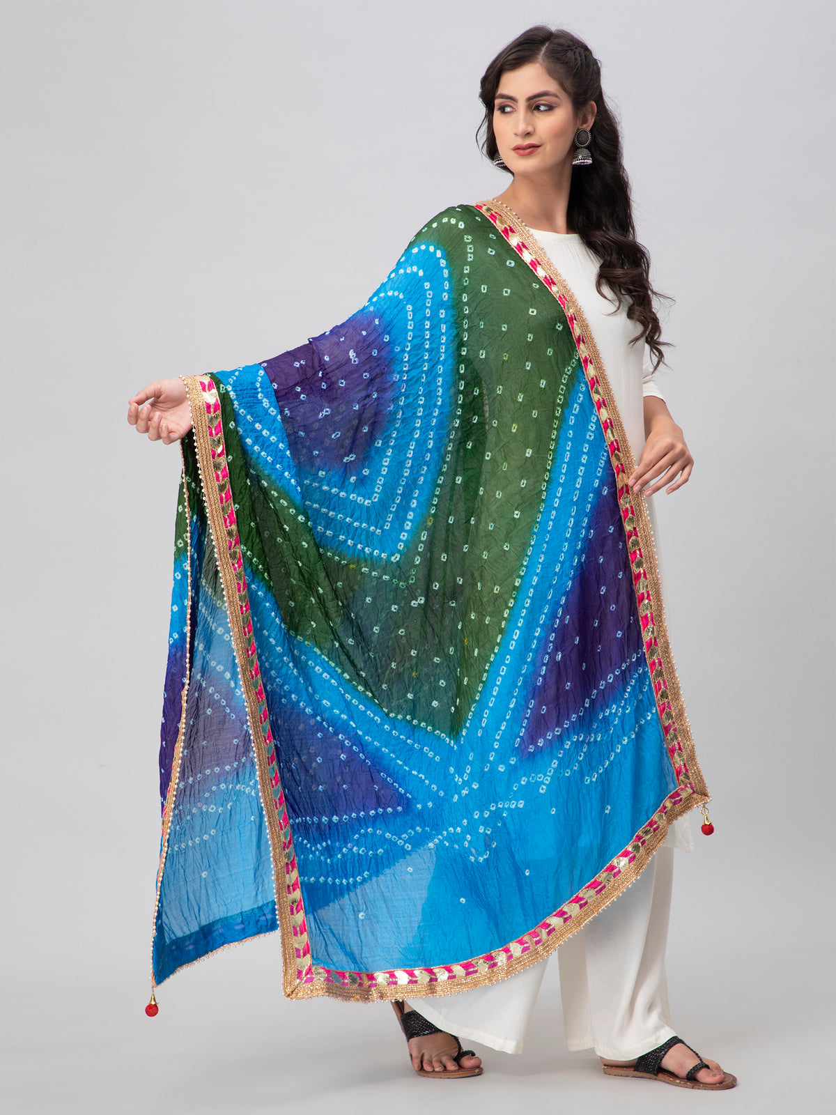 Multicolor Bandhani Silk Blend Dupatta