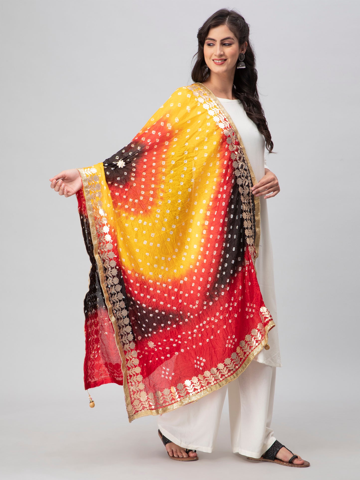 Multi-Color Bandhani Silk Blend Dupatta