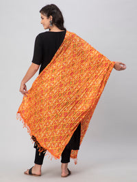Orange Printed Silk Dupatta