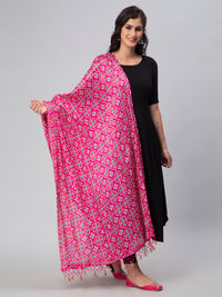 Pink Printed Silk Blend Dupatta