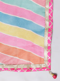 Multi-Color Chiffon Bandhani Striped Print Dupatta