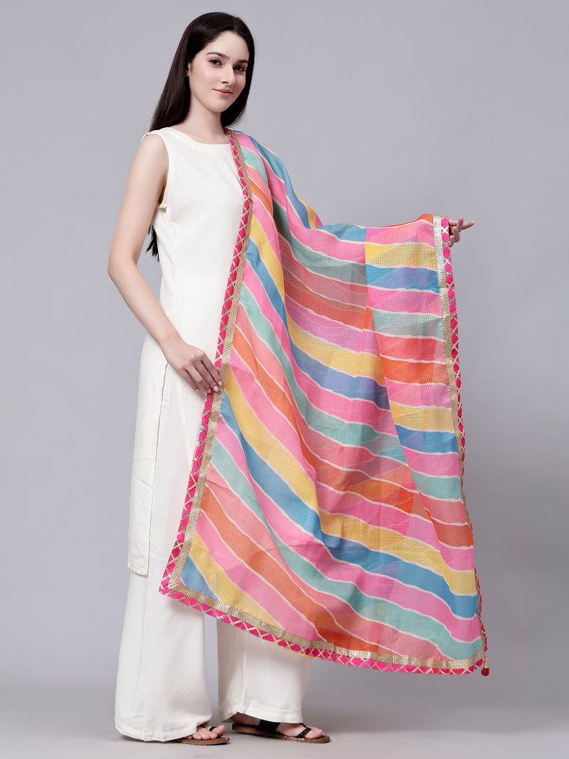 Multi-Color Chiffon Bandhani Striped Print Dupatta