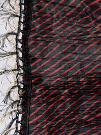 Black Multi-Color Ethnic Printed Cotton Striped Dupatta with Tasseled Border