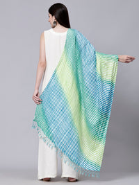 Multi Ethnic Printed Striped Cotton Dupatta with Tasseled Border