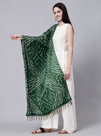 Jaipuri Green Bandhani Printed Chiffon Tie-Dye Dupatta with Tasseled Border