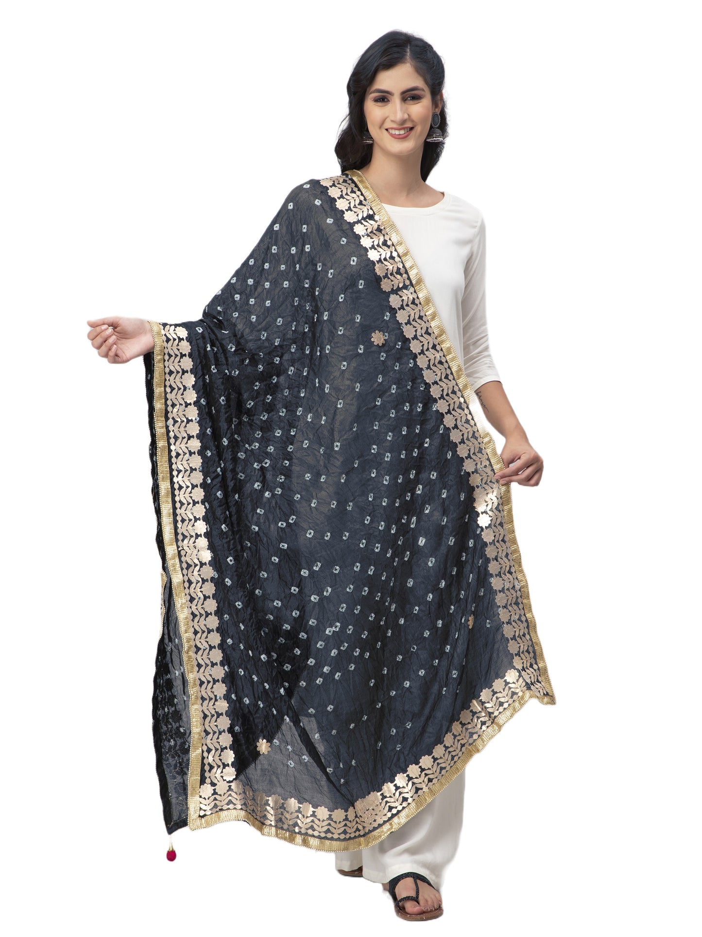 Grey Bandhani Silk Blend Dupatta