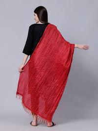 Red Ethnic Tasseled Border Cotton Tie-Dye Dupatta