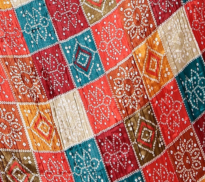 Multi Color Tasseled Border Patch Work Tie-Dye Cotton Dupatta