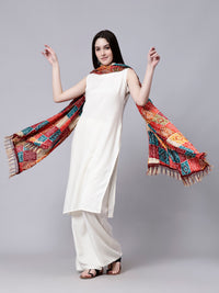 Multi Color Tasseled Border Patch Work Tie-Dye Cotton Dupatta