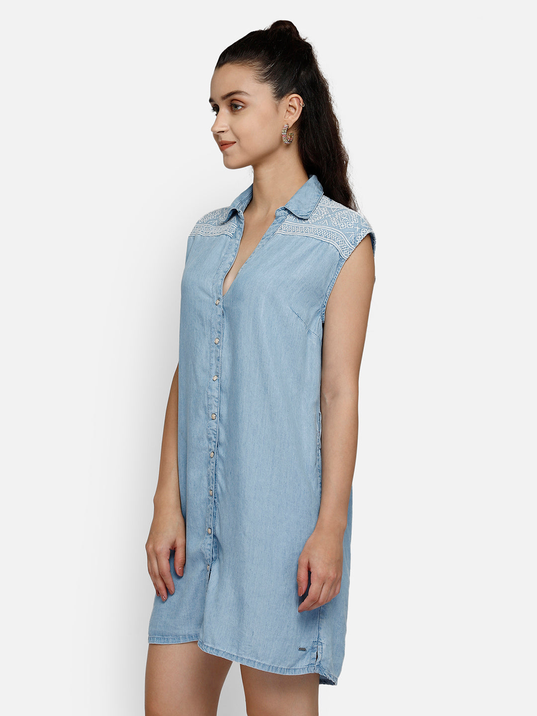 Denim blue midi shirt dress