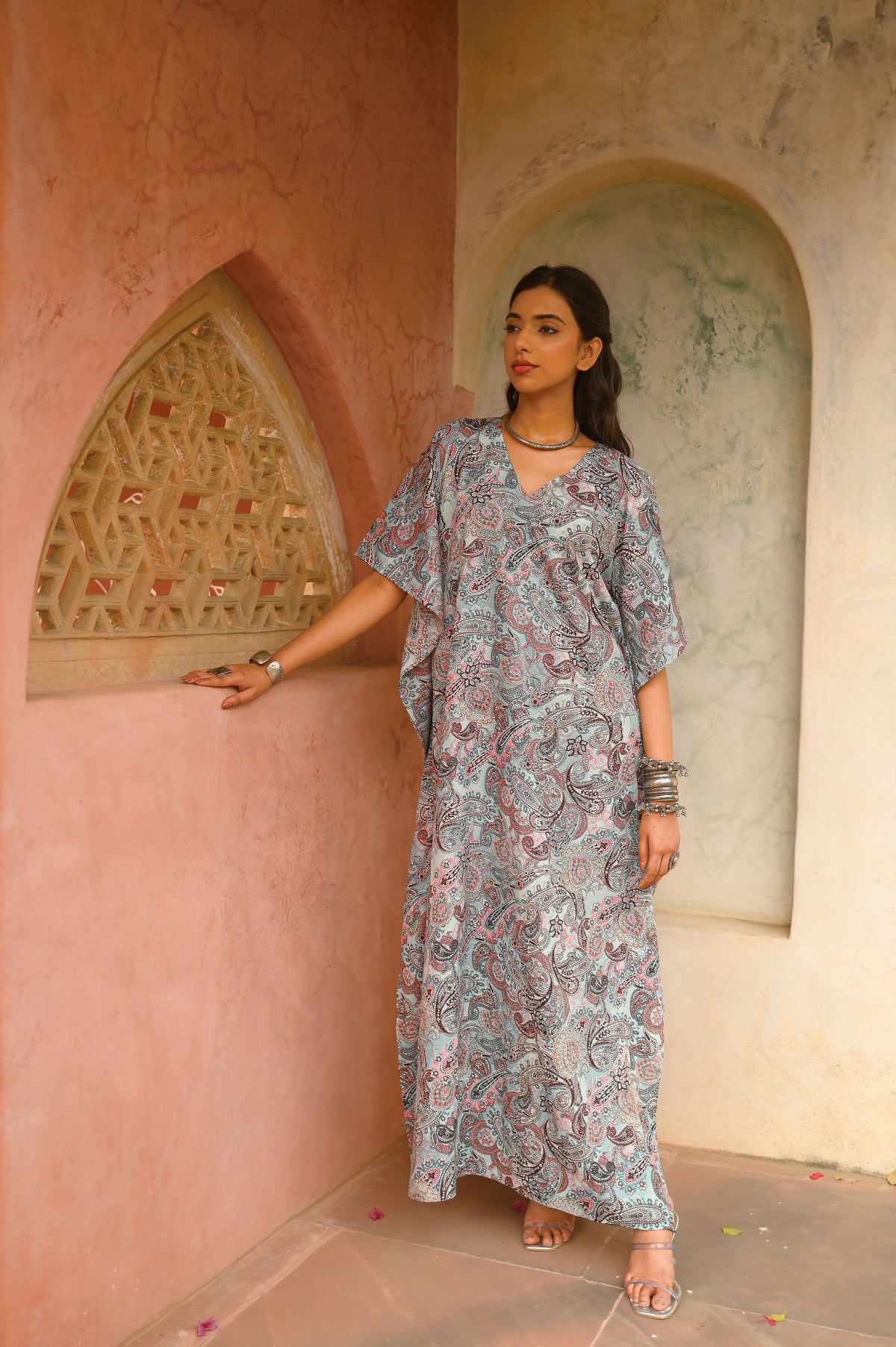 Aditi Wasan Mint Blue Kaftan Maxi Dress