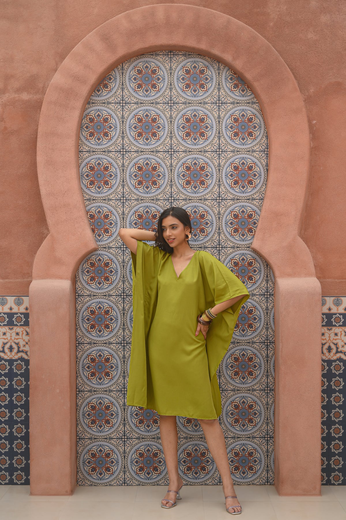 Aditi Wasan Green Solid Kaftan Dress