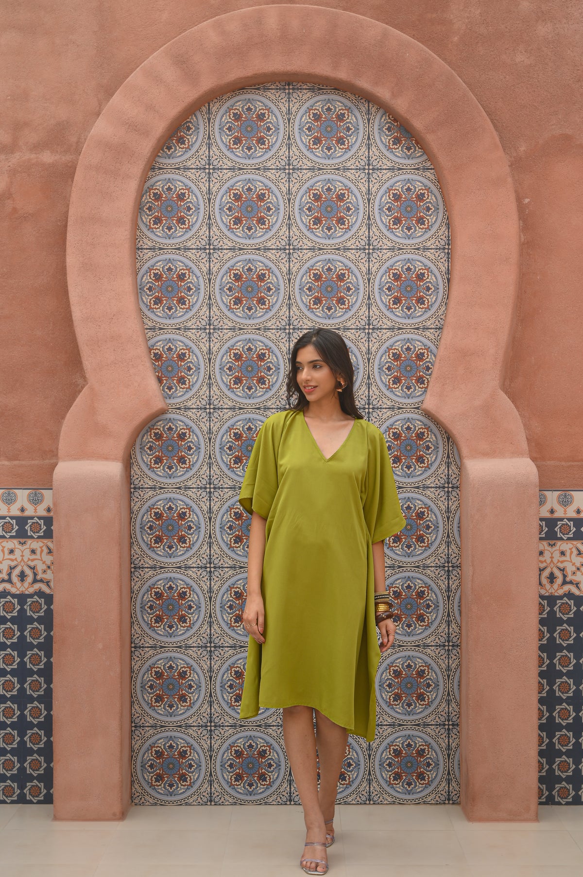 Aditi Wasan Green Solid Kaftan Dress