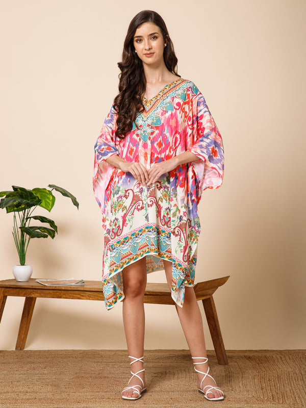 Multicolor Printed Silk Kaftan Dress