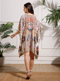 White Red Printed Georgette Kaftan Dress