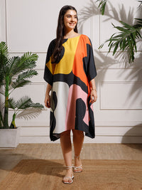 Multicolor Abstract Printed Georgette Kaftan Dress