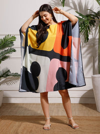 Multicolor Abstract Printed Georgette Kaftan Dress